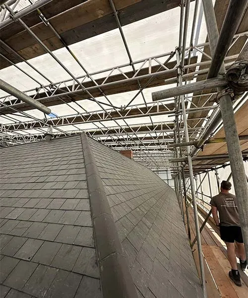 Under covered roof
